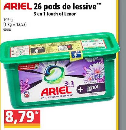 26 Pods De Lessive 3 En 1 Touche Of Lenor Ariel