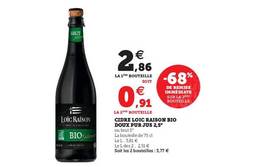 cidre loïc raison bio doux pur jus 2,5°