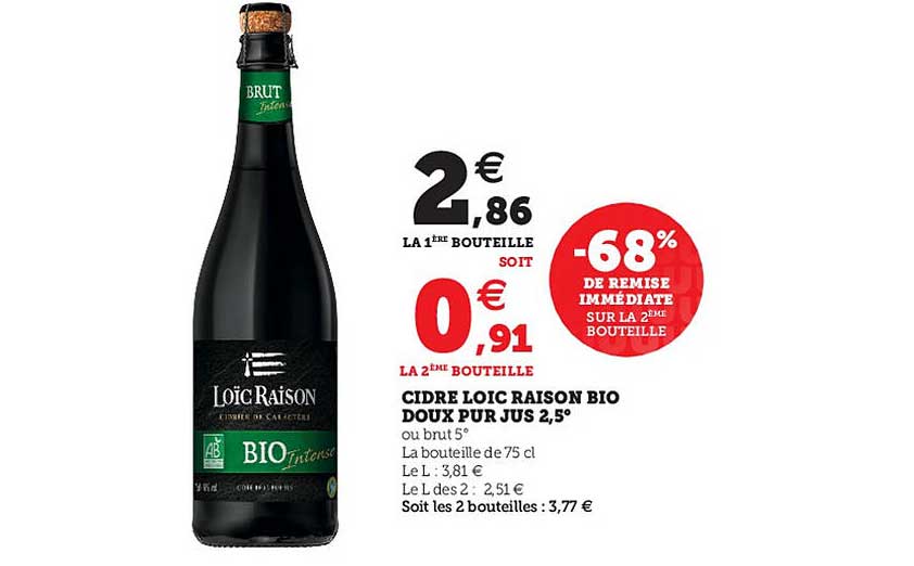 cidre loïc raison bio doux pur jus 2,5°