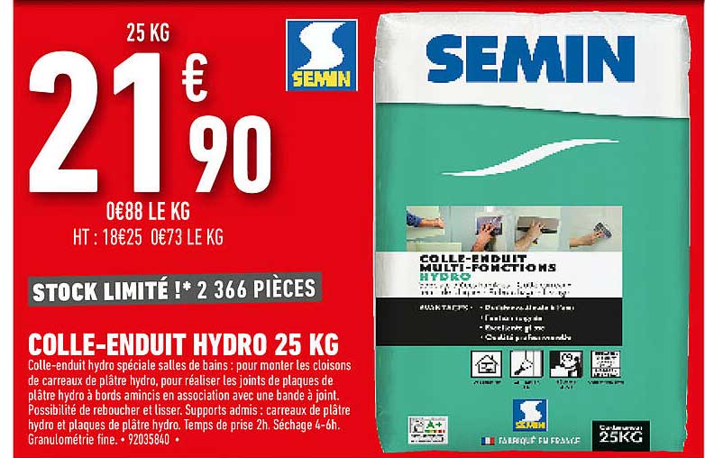 colle-enduit hydro 25 kg semin