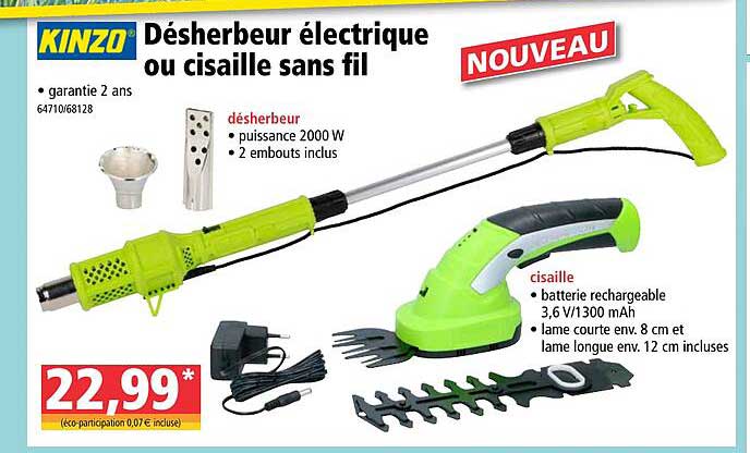 désherbeur électrique ou cisaille sans fil kinzo