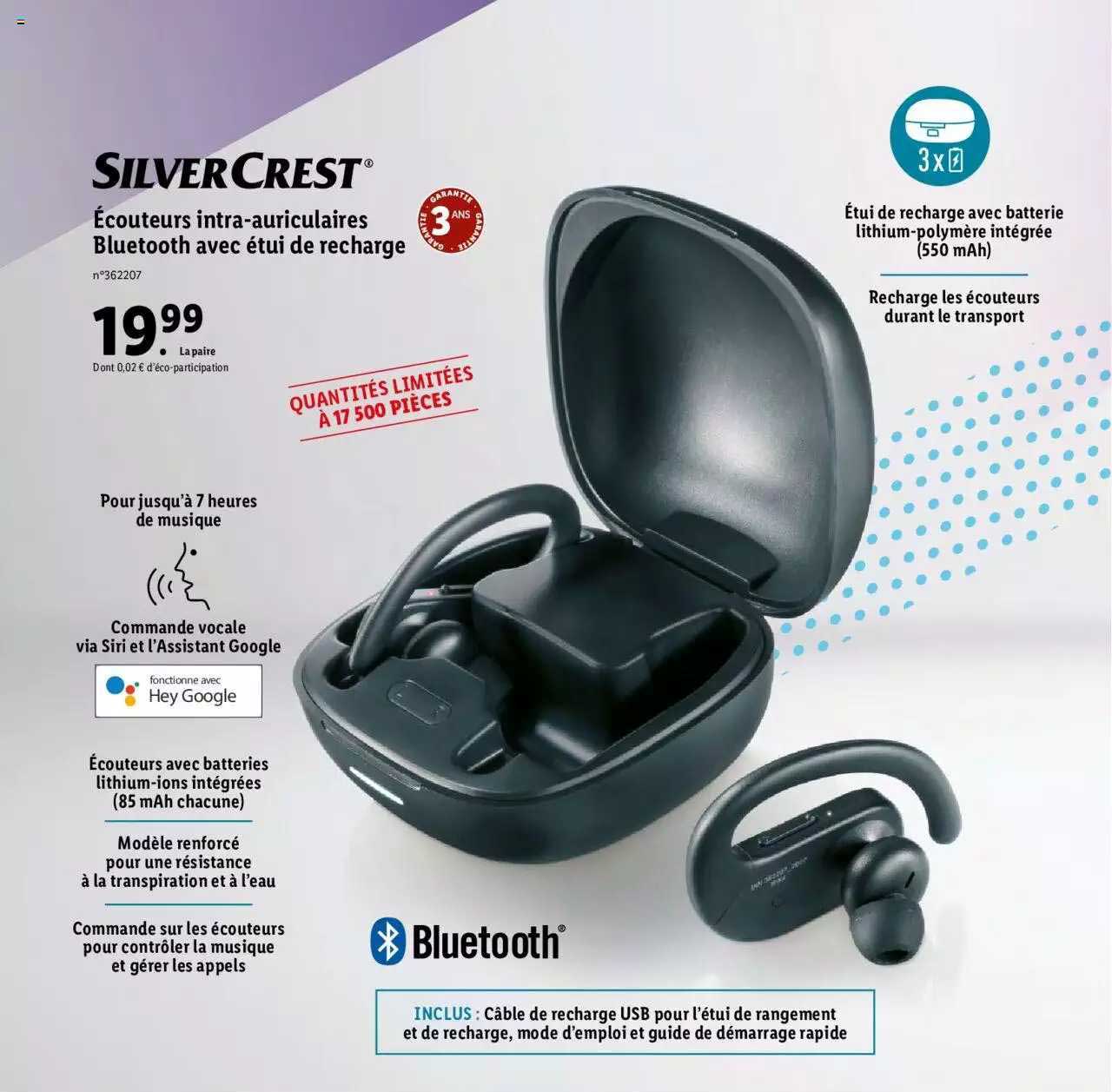 écouteurs intra-auriculaires bluetooth avec étui de recharge silver crest