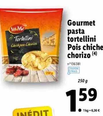 gourmet pasta tortellini pois chiche chorizo