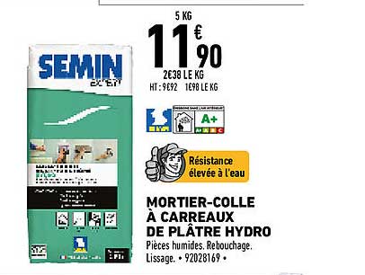 mortier-colle à carreaux de plâtre hydro