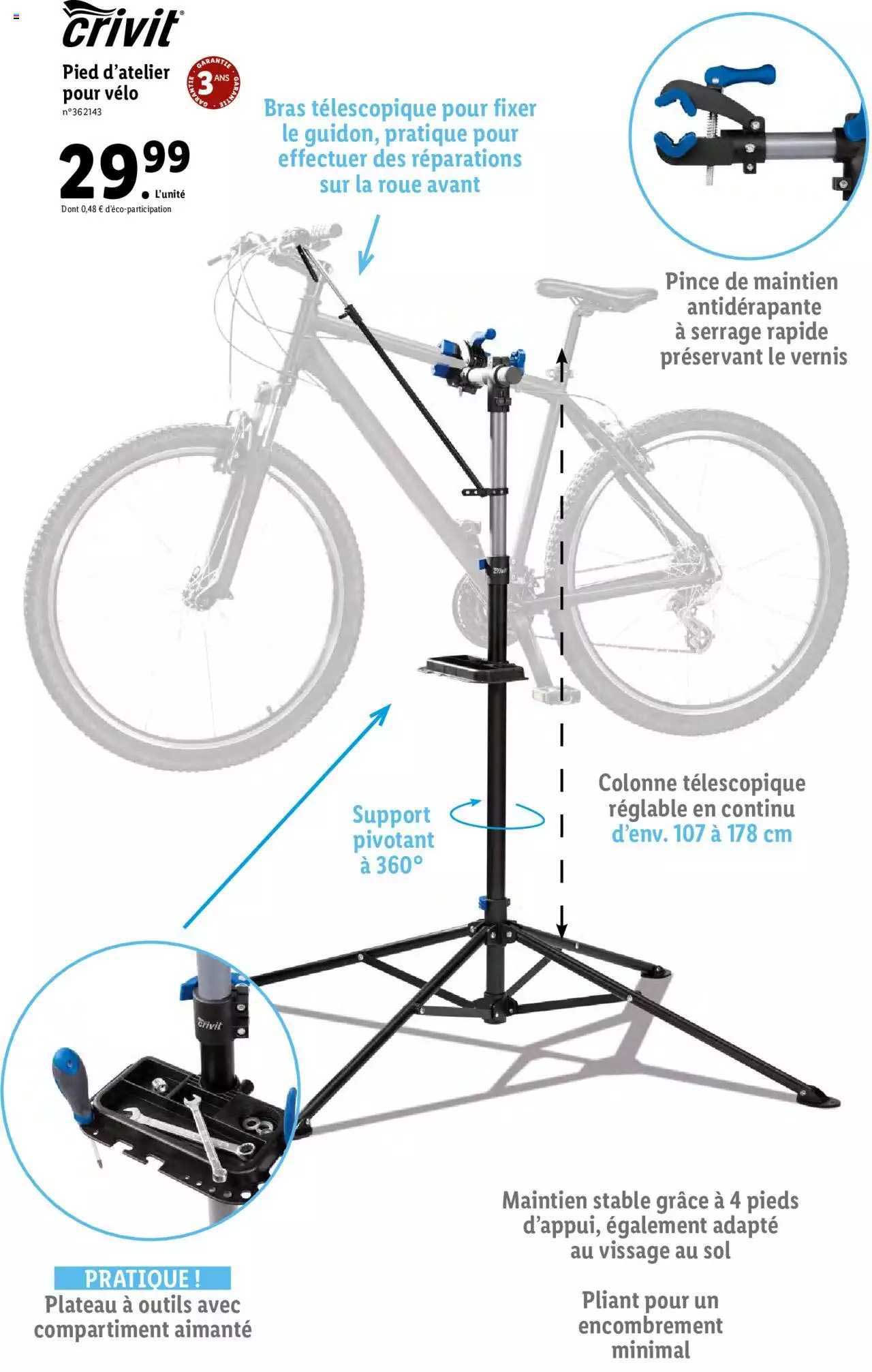 pied d'atelier pour vélo crivit
