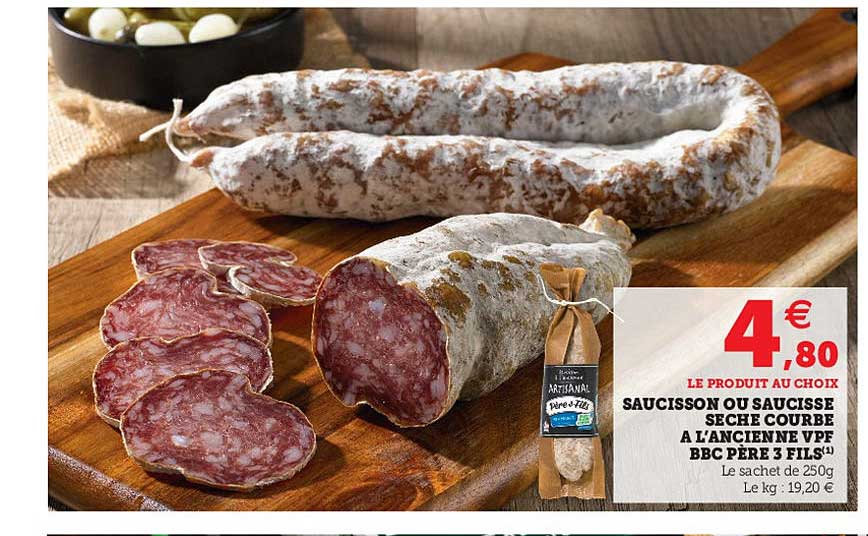 saucisson ou saucisse sèche courbe à l'ancienne vpf bbc père 3 fils