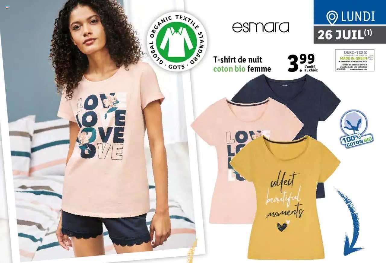 T-shirt De Nuit Coton Bio Femme Esmara