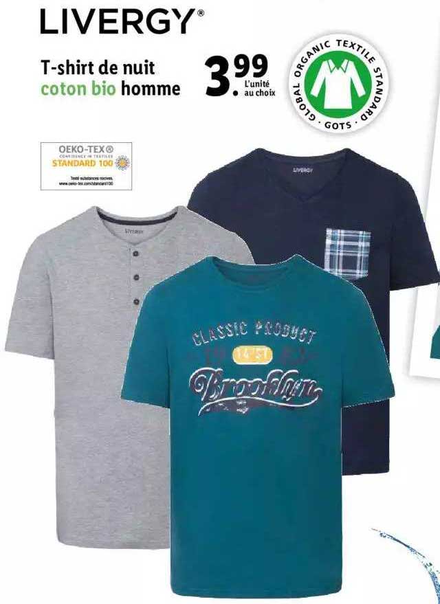 t-shirt de nuit coton bio homme livergy
