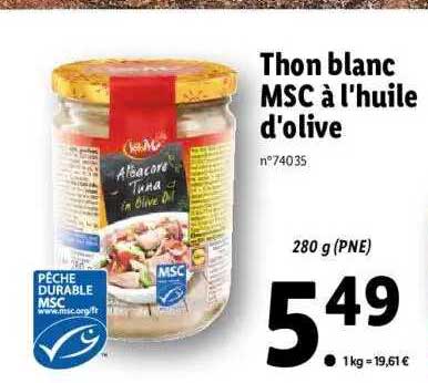 thon blanc msc à l'huile d'olive sol mar