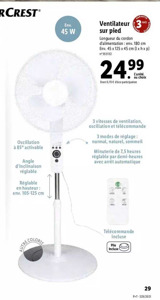 ventilateur sur pied silver crest