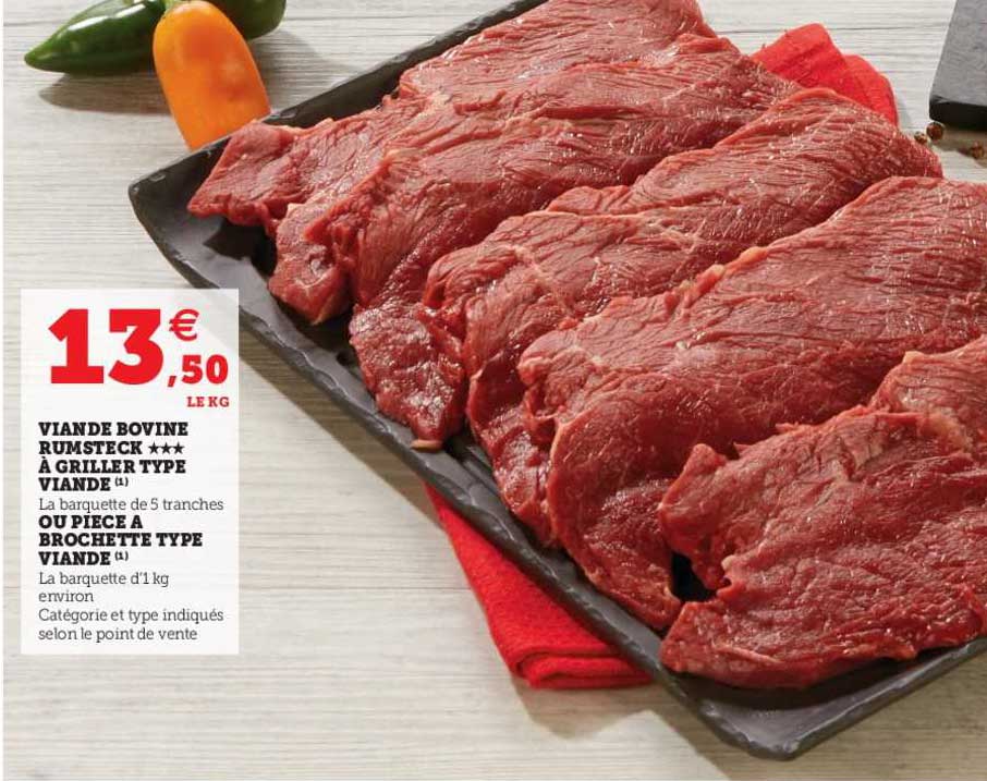 viande bovine rumsteck à griller type viande ou pièce à brochette type viande