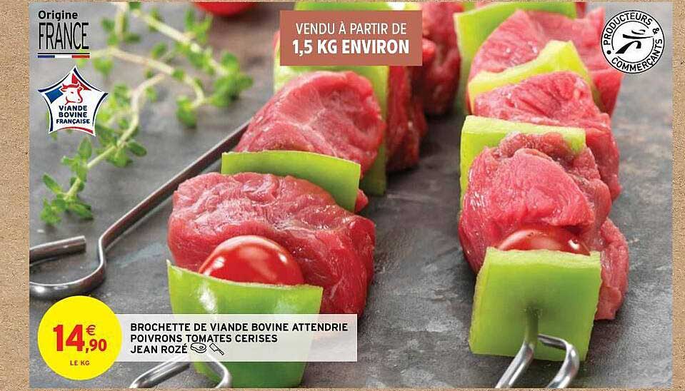 Brochette De Viande Bovine Attendrie Poivrons Tomates Cerises Jean Rozé