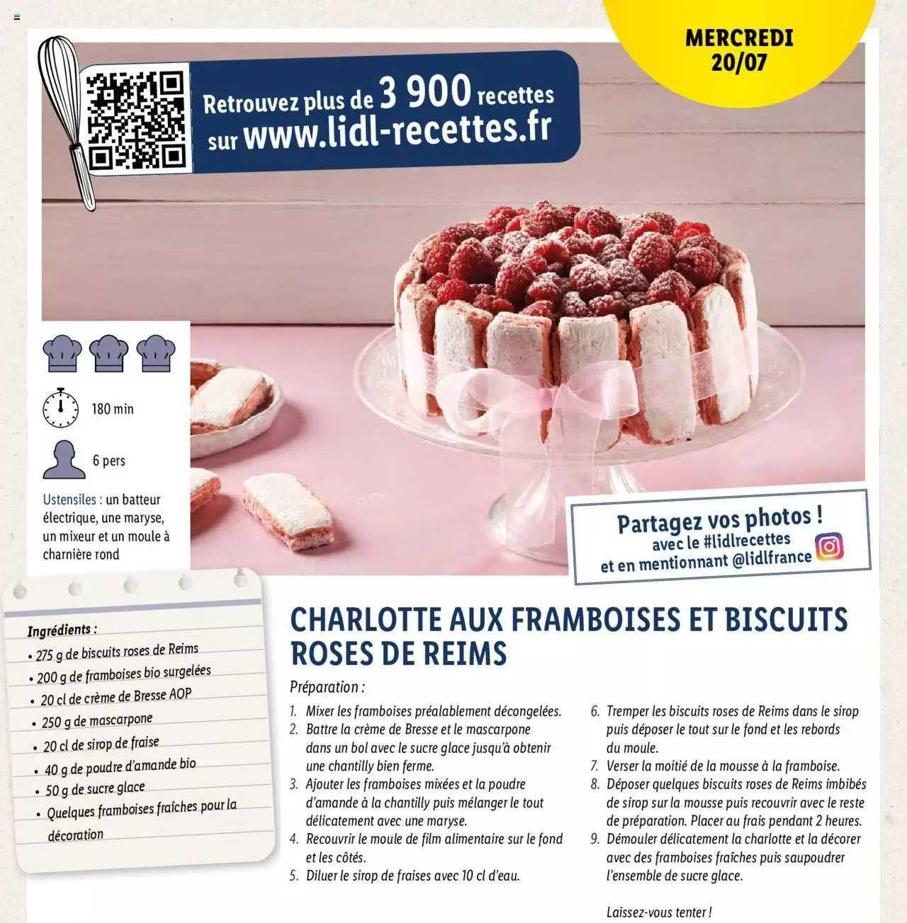 charlotte aux framboises et biscuits roses de reims