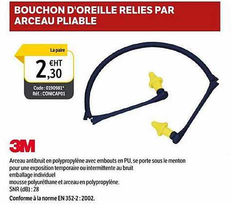 3m bouchon d'oreille relies par arceau pliable