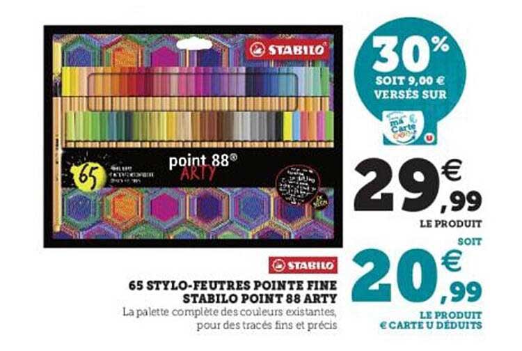 65 stylo-feutres pointe fine stabilo point 88 arty
