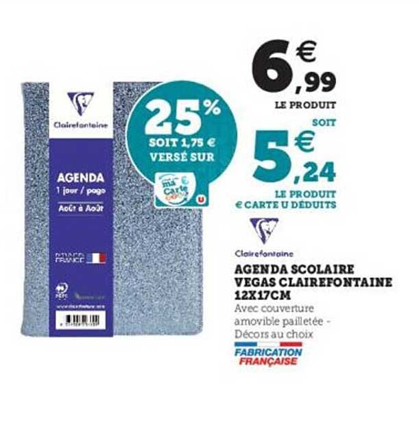 agenda scolaire vegas clairefontaine 12x17 cm
