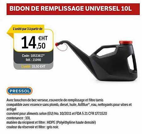 bidon de remplissage universel 10l pressol