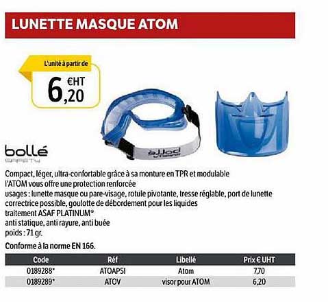 bollé lunette masque atom