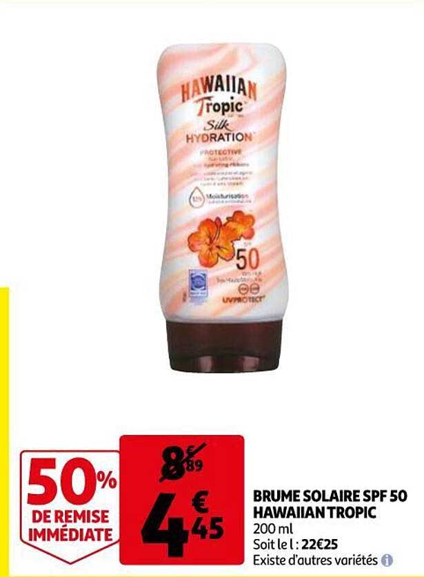 brume solaire spf 50 hawaiian tropic 50% de remise immédiate