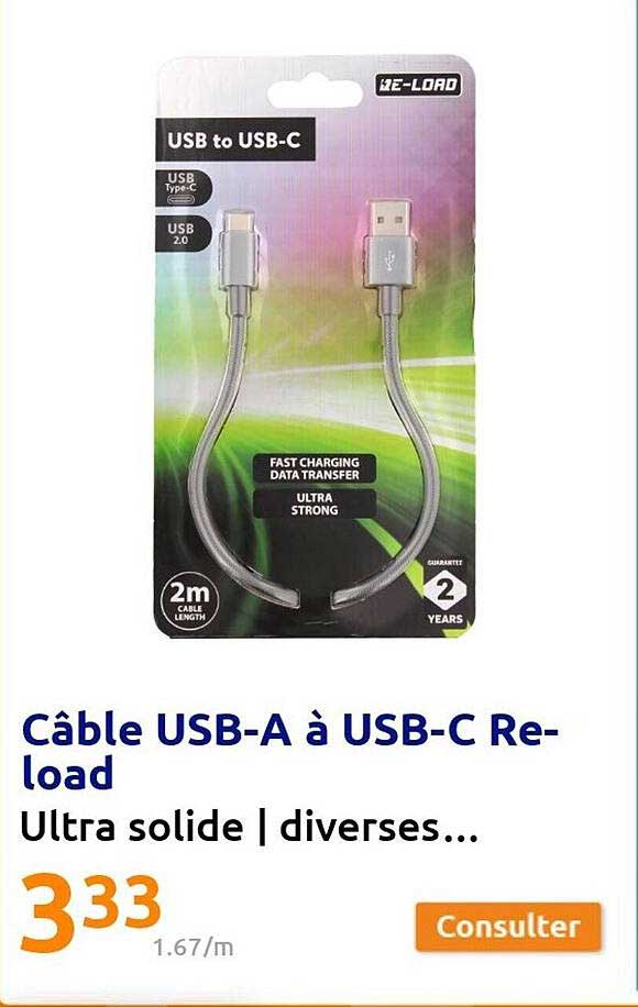 câble usb-a ç usb-c reload