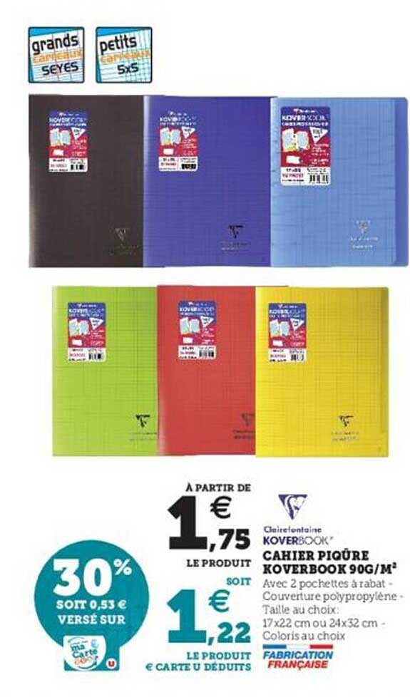 cahier piqûre koverbook 90g m²