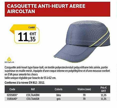 casquette anti-heurt aérée aircoltan