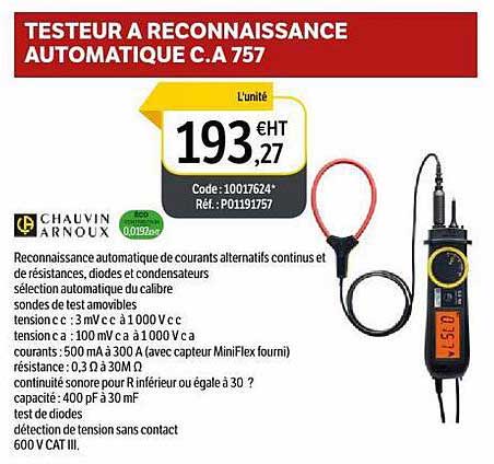 chauvin arnoux testeur à reconnaissence automatique c.a 757