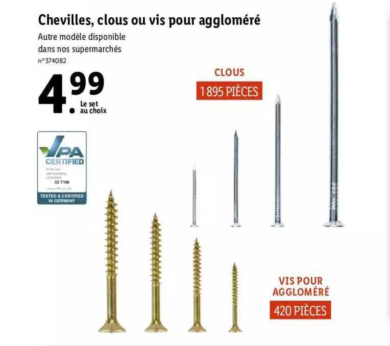 chevilles, clous ou vis pour aggloméré