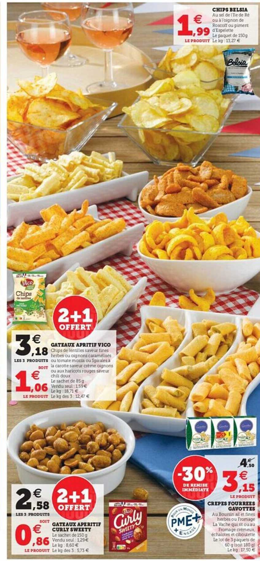 chips belsia, gâteaux apéritif vico, gâteaux apéritif curly sweety, crêpes fourrées gavottes