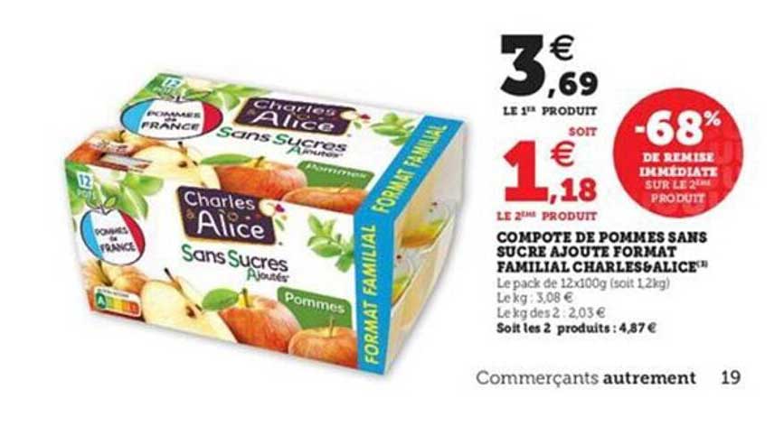 compote de pommes sans sucre ajouté format familialn charle & alice