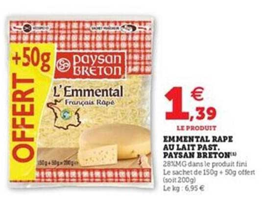 emmental râpé au lait past. paysan breton