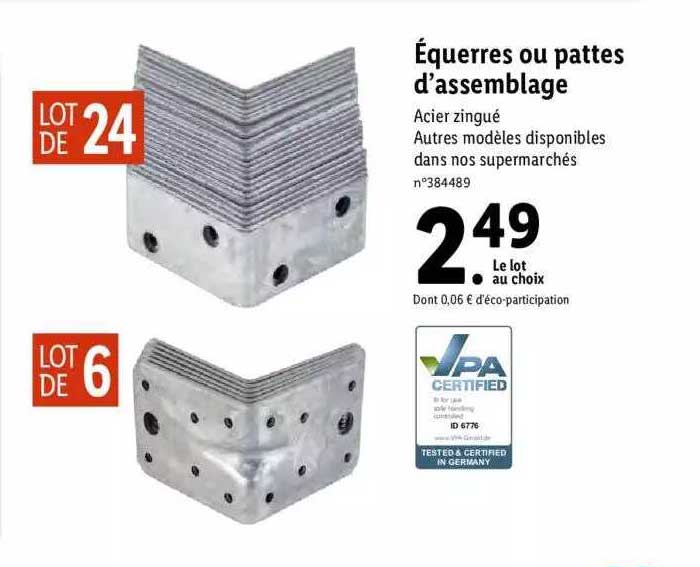 équerres ou pattes d'assemblage
