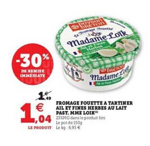 fromage fouetté à tartiner ail et fines herbes au lait past. mme loik
