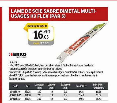 lame de scie sabre bimetal multi-usages k9 flex