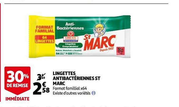 lingettes antibactériennes st marc 30% de remise immédiate
