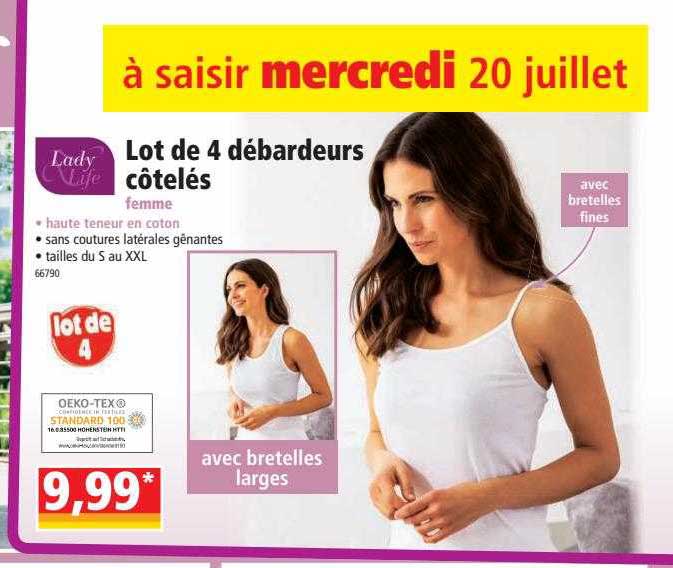 lot de 4 débardeurs côtelés lady life