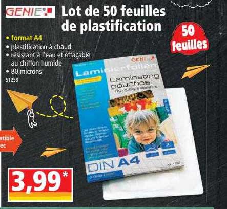 Lot De 50 Feuilles De Plastification Genie