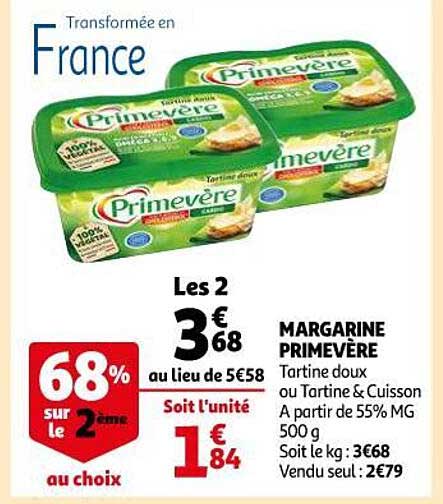 Margarine Primeverè 68% Sur Le 2ème Au Choix