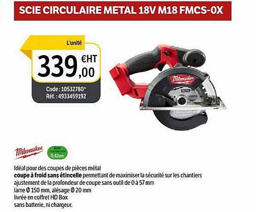 milwaukee scie circulaire metal 18v m18 fmcs-ox