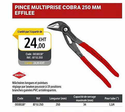 pince multiprise cobra 250 mm effilée knipex