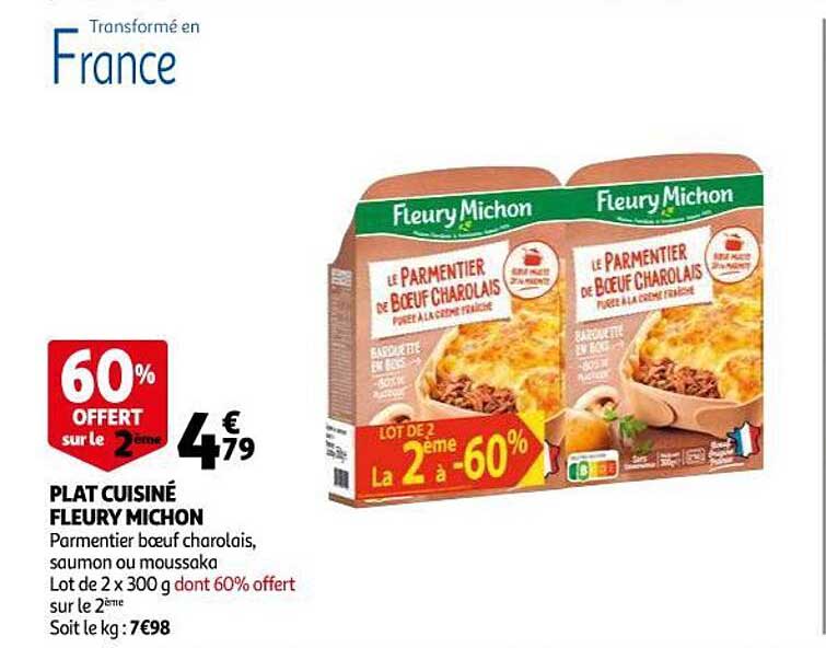 plat cuisiné fleury michon 60% offert sur le 2ème