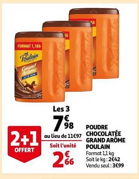 poudre chocolatée grand arôme poulain 2+1 offert