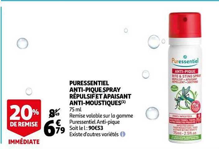 puressentiel anti-pique spray répulsif et apaisant anti-moustiques 20% de remise immédiate