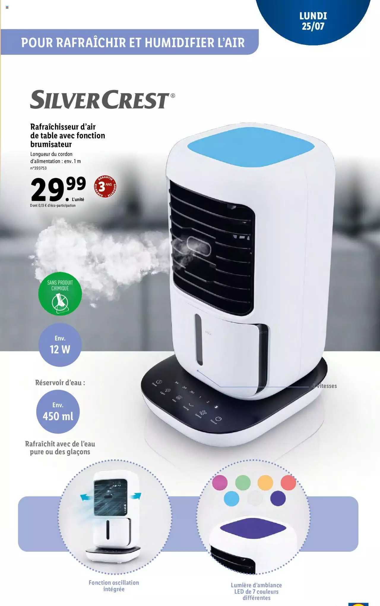 rafraîchisseur d'air de table avec fonction brumisateur silvercrest