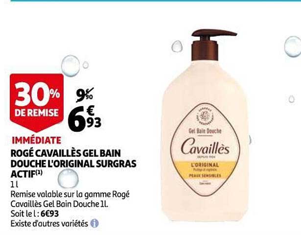 rogé cavaillès gel bain douche l'original surgras actif 30% de remise immédiate