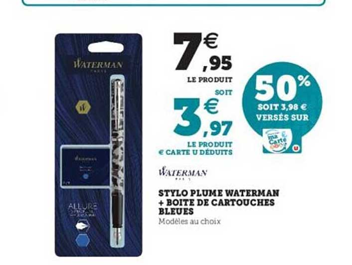 Stylo Plume Waterman + Boite De Cartouche Bleues