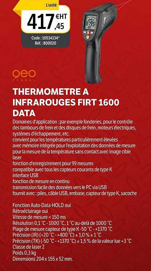 thermometre à infrarouges firt 1600 data qeo