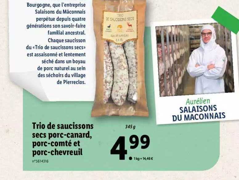 Trio De Saucissons Secs Porc-canard, Porc-comté Et Porc-chevreuil