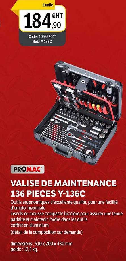 valise de maintenance 136 pieces y-136c promac