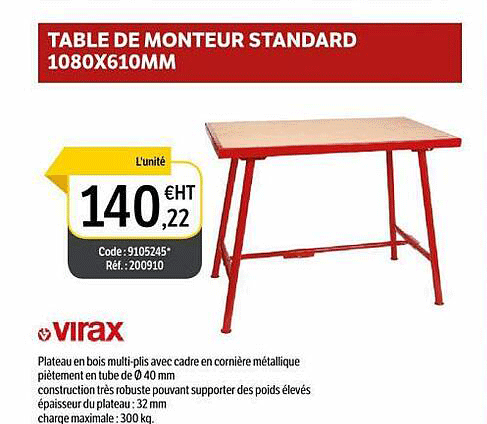 virax table de monteur standard 1080x610mm
